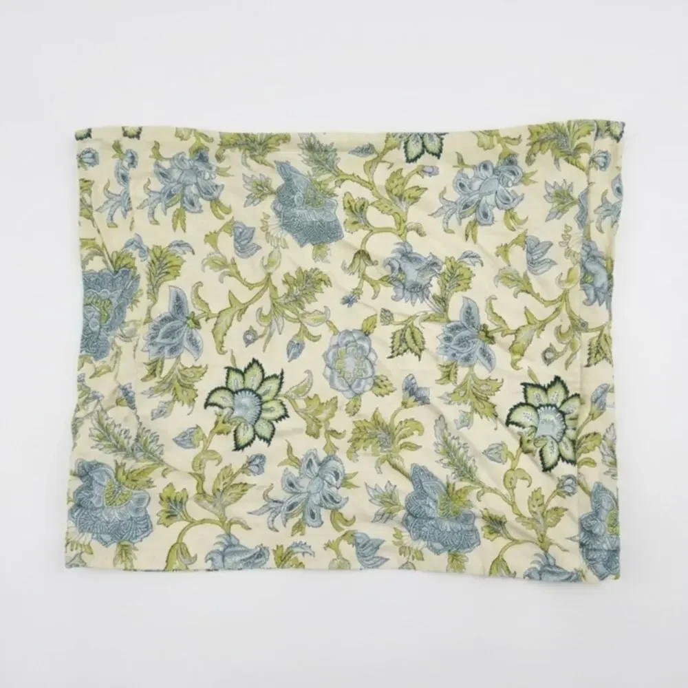 Pottery Barn Standard Pillow Cover Cotton Linen Blue Karala Flower Print India